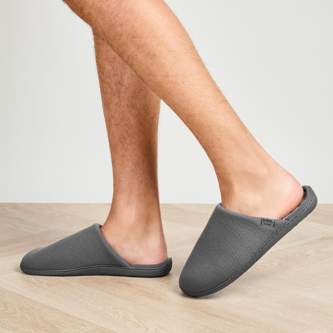 Isotoner® Mens Ribbed Mule Slipper With Patterned In Sock Grey